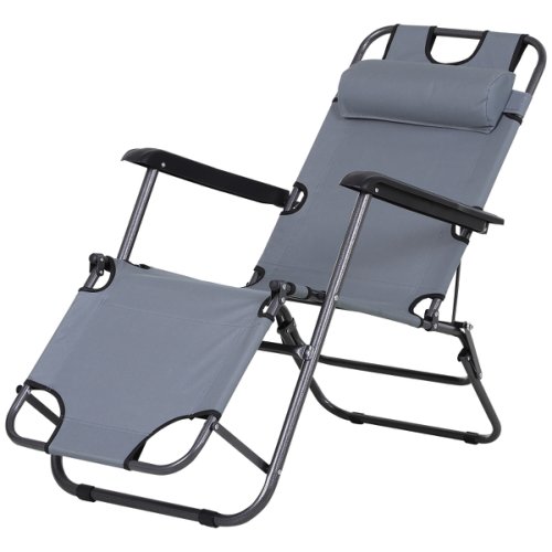Outsunny Folding Chaise Lounge Chair Portable Adjustable Recliner Lounger Outdoor Garden Reclining Seat with Pillow Dark Grey | Aosom Ireland