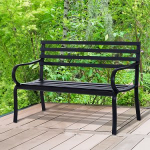 Outsunny Garden Bench Porch Chair Outdoor Park Loveseat Steel Black Patio