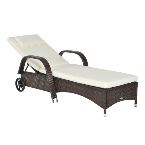 Outsunny Garden Rattan Furniture Single Sun Lounger Recliner Bed Reclining Chair Patio Outdoor Wicker Weave Adjustable Headrest| Aosom Ireland