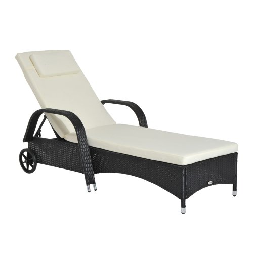 Outsunny Garden Rattan Furniture Single Sun Lounger Recliner Bed Reclining Chair Patio Outdoor Wicker Weave Adjustable Headrest | Aosom Ireland