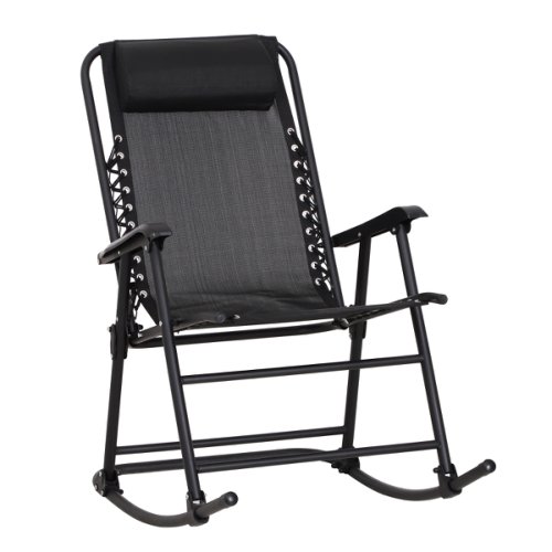 Outsunny Garden Rocking Chair Folding Outdoor Adjustable Rocker Zero-Gravity Seat with Headrest Camping Fishing Patio Deck - Black | Aosom Ireland