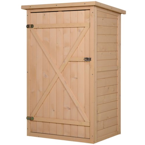 Outsunny Garden Shed Wooden Garden Storage Shed Fir Wood Tool Cabinet Organiser with Shelves 75L x 56W x115Hcm Natural | Aosom Ireland