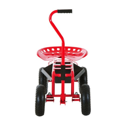 Outsunny Gardening Planting Rolling Cart Adjustable Station Trolley Swivel Work Seat Heavy Duty W/Tool Tray & Basket-Red | Aosom Ireland