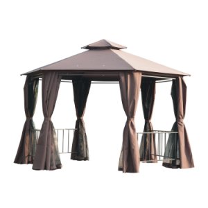 Outsunny Gazebo Canopy Party Tent 2 Tier Side Wall Garden Steel Brown 2M Outdoor Patio