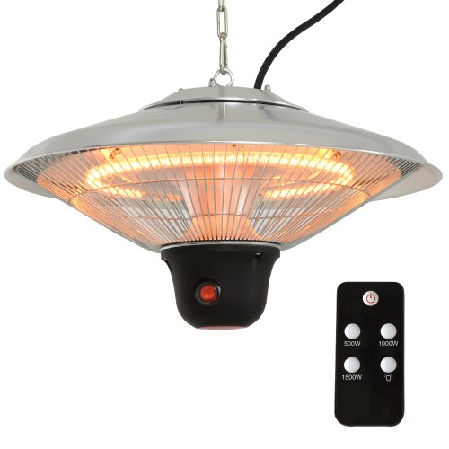 Outsunny Hanging Halogen Patio Heater 1500W, Auminium, 240V-Silver NEXT DAY DELIVERY | Aosom Ireland