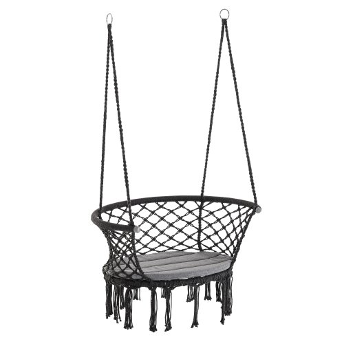 Outsunny Hanging Hammock Chair Cotton Rope Porch Swing with Metal Frame and Cushion, Large Macrame Seat|Aosom Ireland