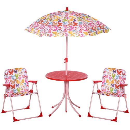 Outsunny Kids Outdoor Bistro Table and Chair Set Butterfly Pattern Garden Patio Backyard with Removable & Height Adjustable Parasol | Aosom Ireland