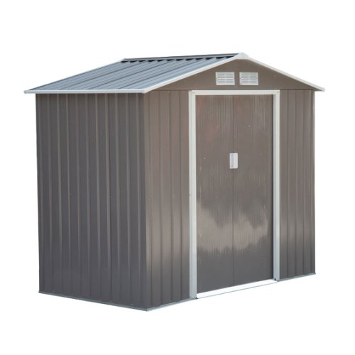 Outsunny Lockable Garden Shed Large Patio Roofed Tool Metal Storage Building Foundation Sheds Box Outdoor Furniture, 7ft x 4ft, Grey | Aosom Ireland