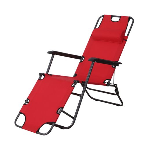 Outsunny Metal Frame 2 In 1 Sun Lounger w/ Pillow Red|Aosom Ireland