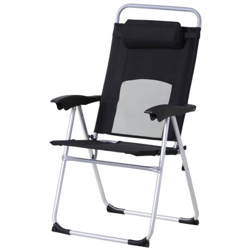 Outsunny Metal Frame 3-Position Adjustable Outdoor Garden Chair w/ Headrest Black|Aosom Ireland