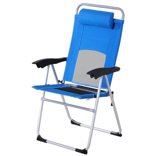 Outsunny Metal Frame 3-Position Adjustable Outdoor Garden Chair w/ Headrest Blue|Aosom Ireland