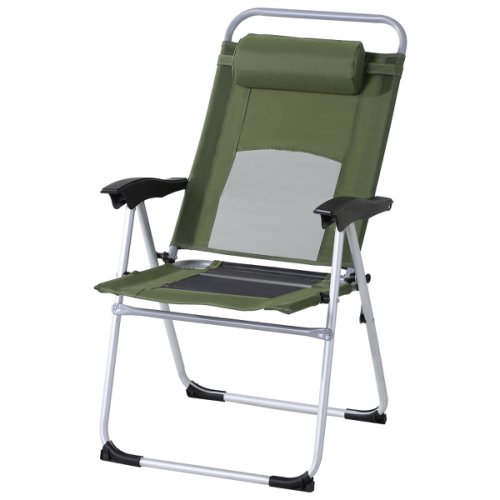 Outsunny Metal Frame 3-Position Adjustable Outdoor Garden Chair w/ Headrest Green|Aosom Ireland