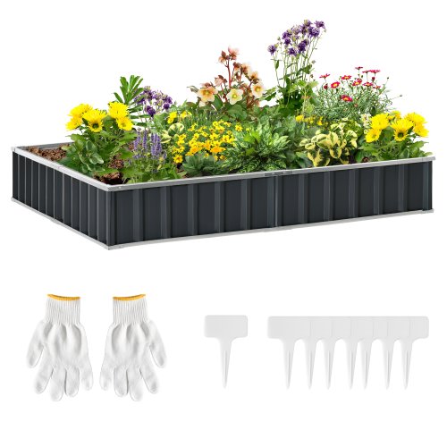 Outsunny Metal Raised Garden Bed, DIY Large Steel Planter Box, No Bottom w/ A Pairs of Glove 258cmx90cm | Aosom Ireland