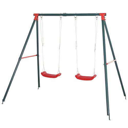 Outsunny Metal Swing Set 2 Seater w/ Adjustable Rope Heavy Duty A-Frame Stand Backyard Outdoor Playset Red | Aosom Ireland