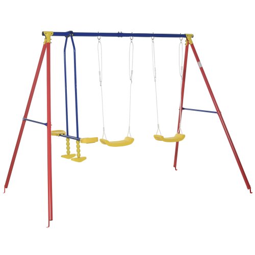 Outsunny Metal Swing Set w/2 Seats Glider A-Frame Stand Adjustable Hanging Rope for Backyard Playground Outdoor Playset| Aosom Ireland