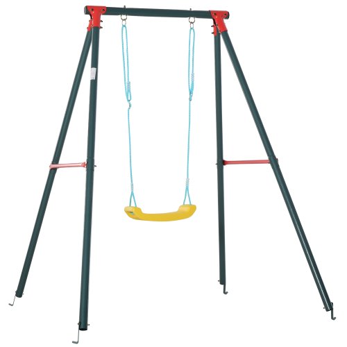 Outsunny Metal Swing Set with Adjustable Rope Heavy Duty A-Frame Stand Backyard Outdoor Playset for Kids Fun 6-12 Years Old Green | Aosom Ireland