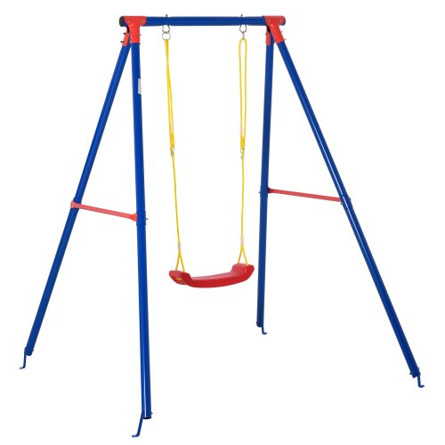 Outsunny Metal Swing Set with Seat Adjustable Rope Heavy Duty A-Frame Stand Backyard Outdoor Playset for Kids Fun 6-12 Years Old Blue | Aosom Ireland
