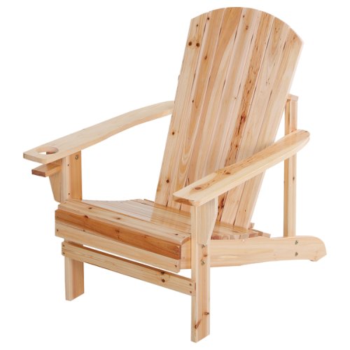 Outsunny Outdoor Classic Wooden Adirondack Deck Chair with Cup Holder - Natural Wood | Aosom Ireland