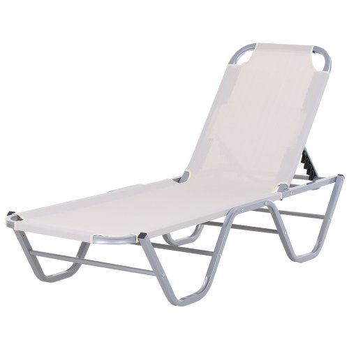 Outsunny Outdoor Lounger Patio Adjustable 120°-180° Reclining Texteline Chair Beige | Aosom Ireland