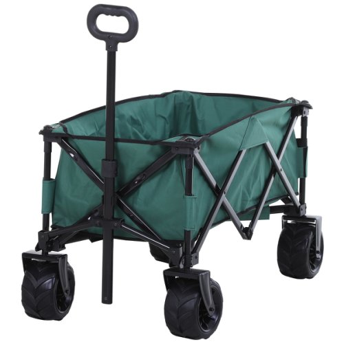 Outsunny Outdoor Pull Along Cart Folding Cargo Wagon Trailer Trolley for Beach Garden Use w/ Telescopic Handle Anti-Slip Wheel - Green | Aosom Ireland