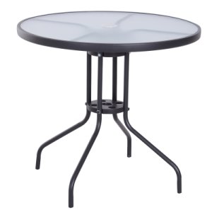 Outsunny Outdoor Round Dining Table, Tempered Glass Top W/Parasol Hole, D80x72Hcm-Black