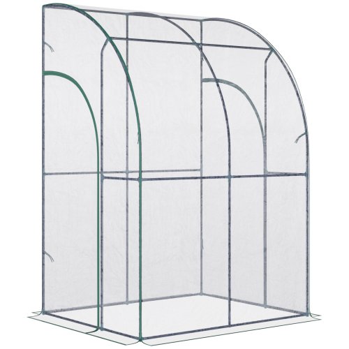 Outsunny Outdoor Walk-In Lean to Wall Tunnel house w/ Zippered Roll Up Door PVC Cover Sloping Top Clear 143cm x 118cm x 212cm | Aosom Ireland