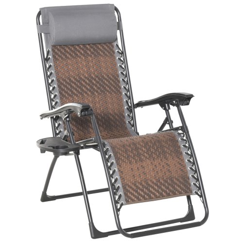 Outsunny Outdoor Zero Gravity Folding Lounge Chair w/ Headrest Cup & Phone Holder for Garden Balcony Deck Brown | Aosom Ireland