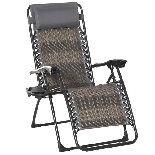 Outsunny Outdoor Zero Gravity Folding Lounge Chair w/ Headrest Cup & Phone Holder for Garden Balcony Deck Grey | Aosom Ireland