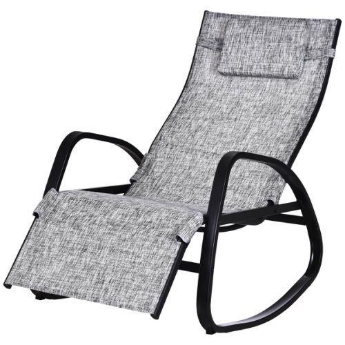 Outsunny Patio Adjustable Textilene Rocking Lounge Chair Zero Gravity Rocker Outdoor Recliner Seat w/ Pillow, Footrest | Aosom Ireland