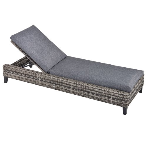 Outsunny Patio Chaise Lounge Chair Outdoor Rattan Furniture w/ Padded Cushion All Weather Recliner 5-Position Adjustable Grey | Aosom Ireland