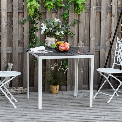 Outsunny Patio Garden Square Steel Dining Table w/ Wood-imitating PE Surface, Outdoor Furniture | Aosom Ireland