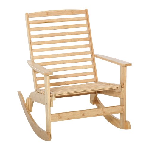 Outsunny Patio Rocking Chair Non-slip Porch Rocker for Balcony Garden Terrace Bamboo Plywood Natural | Aosom Ireland