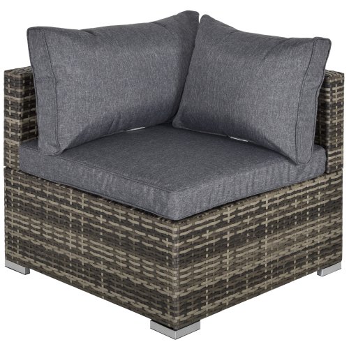 Outsunny PE Rattan Wicker Corner Sofa Garden Furniture Single Sofa Chair w/ Cushions, Deep Grey | Aosom Ireland