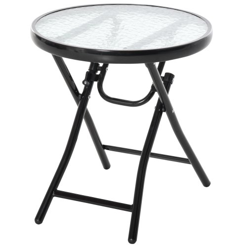 Outsunny Φ45cm Garden Round Table Foldable Dining Table w/ Safety Buckle Glass Tabletop Metal Covered Edge | Aosom Ireland