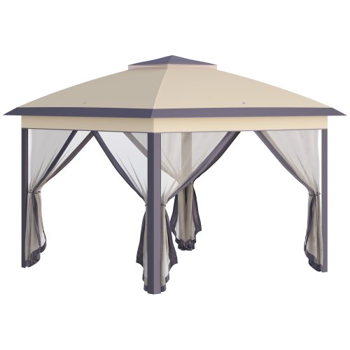 Outsunny Pop Up Gazebo Double Roof Foldable Canopy Tent W/ Zippered Mesh Sidewalls Height Adjustable&Carrying Bag Beige | Aosom Ireland