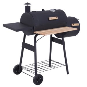 Outsunny Portable Charcoal BBQ Grill, Cold-rolled Steel, Solid Wood, 124Lx53Wx108H cm-Black