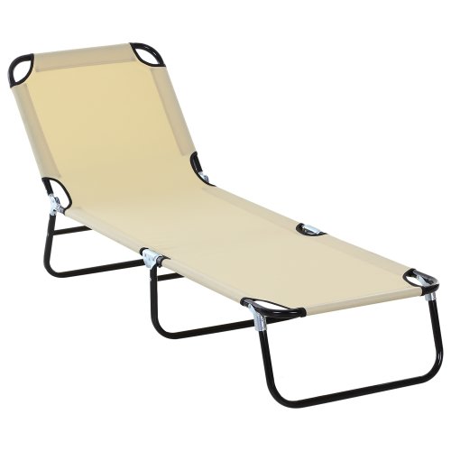 Outsunny Portable Folding Sun Lounger W/ 4-Position Adjustable Backrest Relaxer Recliner W/ Lightweight Frame Great Beige | Aosom Ireland