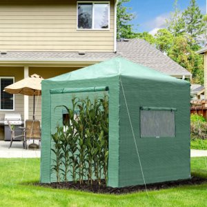 Outsunny Portable Walk-in Greenhouse w/Roll-up Door & 2Windows Outdoor for Plants Garden Foldable GreenHouse PE Cover Steel Frame Green| Aosom Ireland