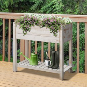 Outsunny Raised Garden Bed Elevated Wooden Planter Garden Grow Box w/2tiers 4Pockets for Vegetable Flower Herb Gardening Backyard Patio|Aosom Ireland
