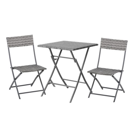 Outsunny Rattan Garden Furniture Bistro Set Outdoor Patio Coffee Set 2 Wicker Weave Folding Chairs and 1 Square Table (Grey) | Aosom Ireland