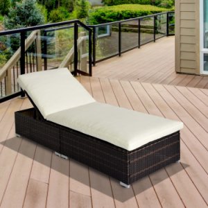 Outsunny Rattan Sun Lounger Recliner Bed-Brown