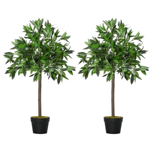 Outsunny Set of 2 Artificial Topiary Bay Laurel Ball Trees Decorative Plant with Nursery Pot for Indoor Outdoor Décor, 90cm|Aosom Ireland