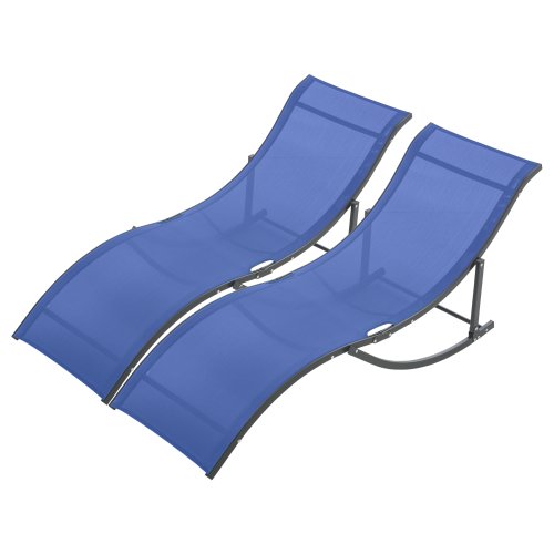 Outsunny Set of 2 S-shaped Foldable Lounge Chair Reclining Outdoor Chair for Patio Beach Garden Capacity 165x61x63cm Navy Blue | Aosom Ireland