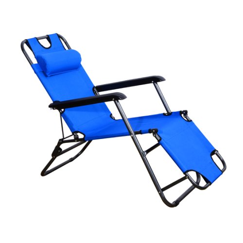 Outsunny Steel Steel Sun Lounger Recliner Chair Patio 2 in 1 Adjustable Garden Foldable Blue | Aosom Ireland