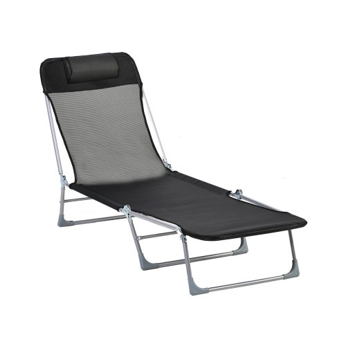 Outsunny Sun Lounge Foldable Reclining Chair w/ Pillow 5-Level Adjustable Garden Beach Outdoor Texteline | Aosom Ireland