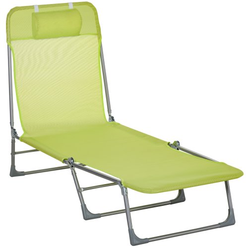 Outsunny Sun Lounge Foldable Reclining Chair w/ Pillow 5-Level Adjustable Garden Beach Outdoor Texteline  | Aosom Ireland