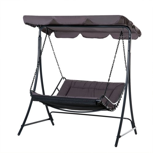 Outsunny Swing Chair Bed Canopy 2 Person Double Hammock Garden Bench Rocking Sun Lounger Outdoor Backyard Furniture W/ Cushion - Grey | Aosom Ireland