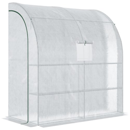 Outsunny Walk-In Lean to Wall Greenhouse W/ Windows&Doors 2 Tiers 4 Wired Shelves 200L x 100W x 213Hcm White | Aosom Ireland