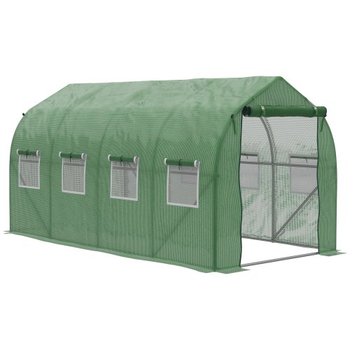 Outsunny Walk in Polytunnel Greenhouse with Windows and Door for Garden and Backyard,Green | Aosom Ireland