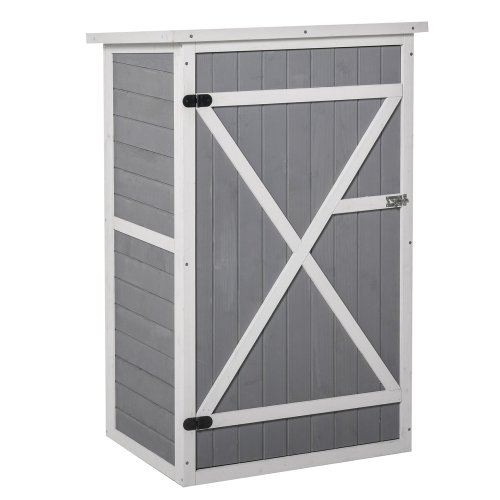 Outsunny Wooden Garden Storage Shed Fir Wood Tool Cabinet Organiser with Shelves 75L x 56W x115Hcm Grey | Aosom Ireland